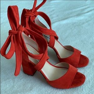 Red Suede peep toe up heels